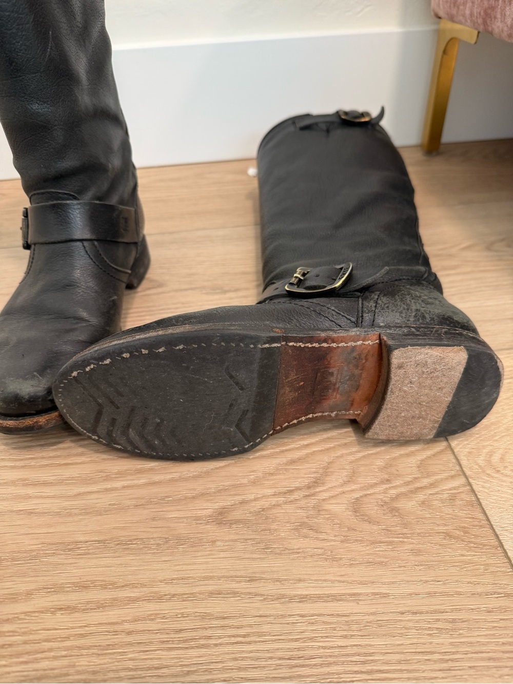 Frye Black Leather Combat/Moto Tall Boots - Picture 4 of 7